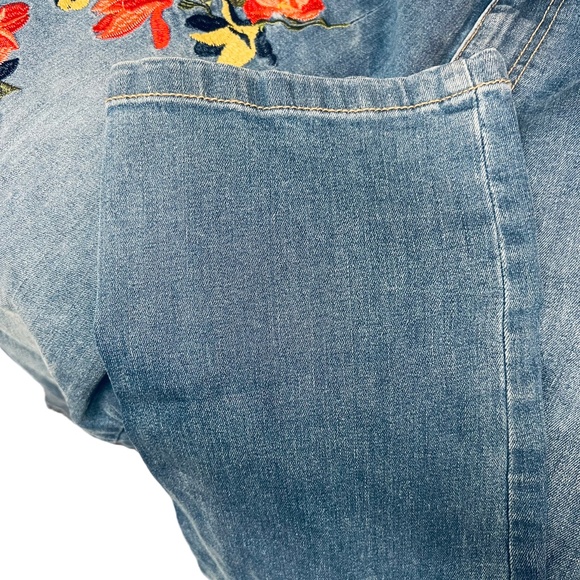 Woman Within Blue Straight Leg Jeans with Floral Embroidery - Picture 3 of 11